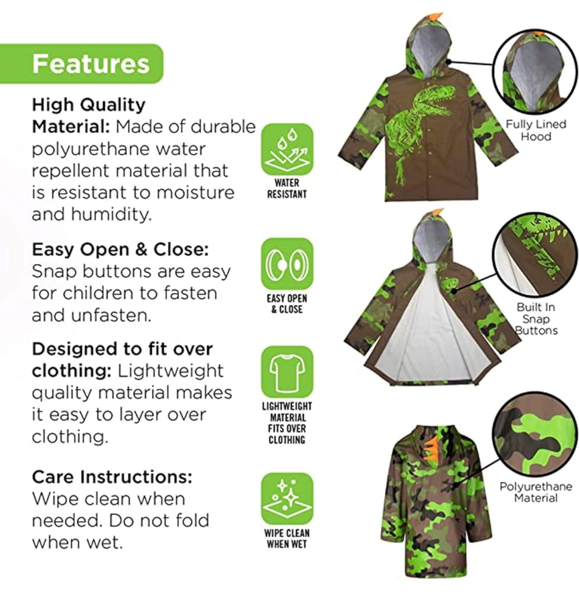 Conjunto de paraguas para niñas y niños y abrigos de lluvia, paraguas para niños pequeños, chaqueta para niños y niñas (3-9 años)