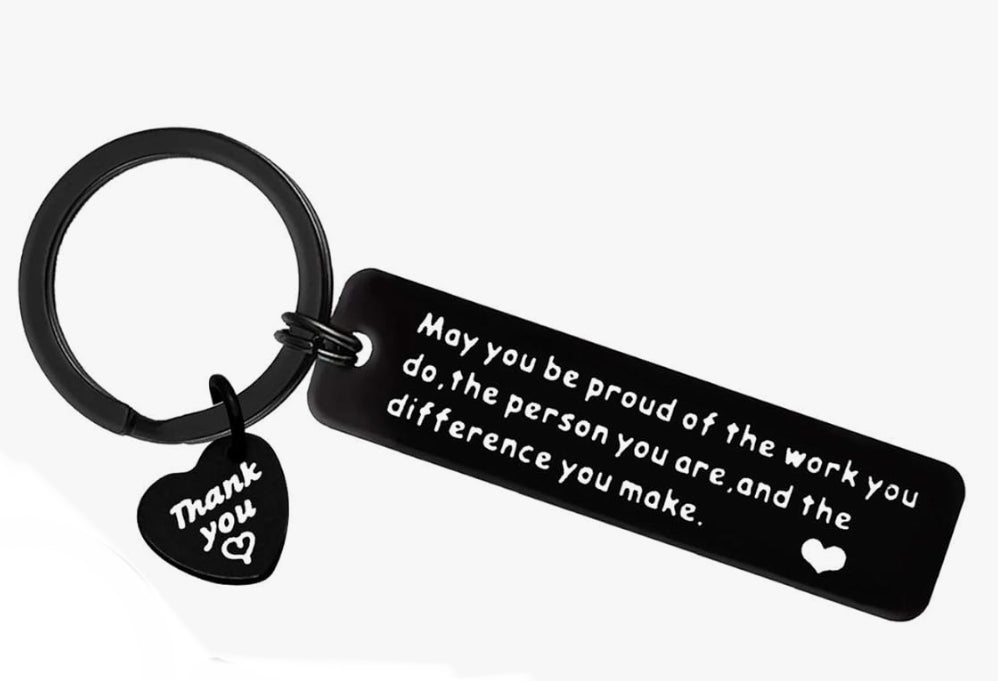 Llavero de acero inoxidable con texto en inglés «May You be Proud of the Work You Do», regalo para voluntario, entrenador, mentor, enfermera, médico, empleado, joyería para trabajador social, Negro