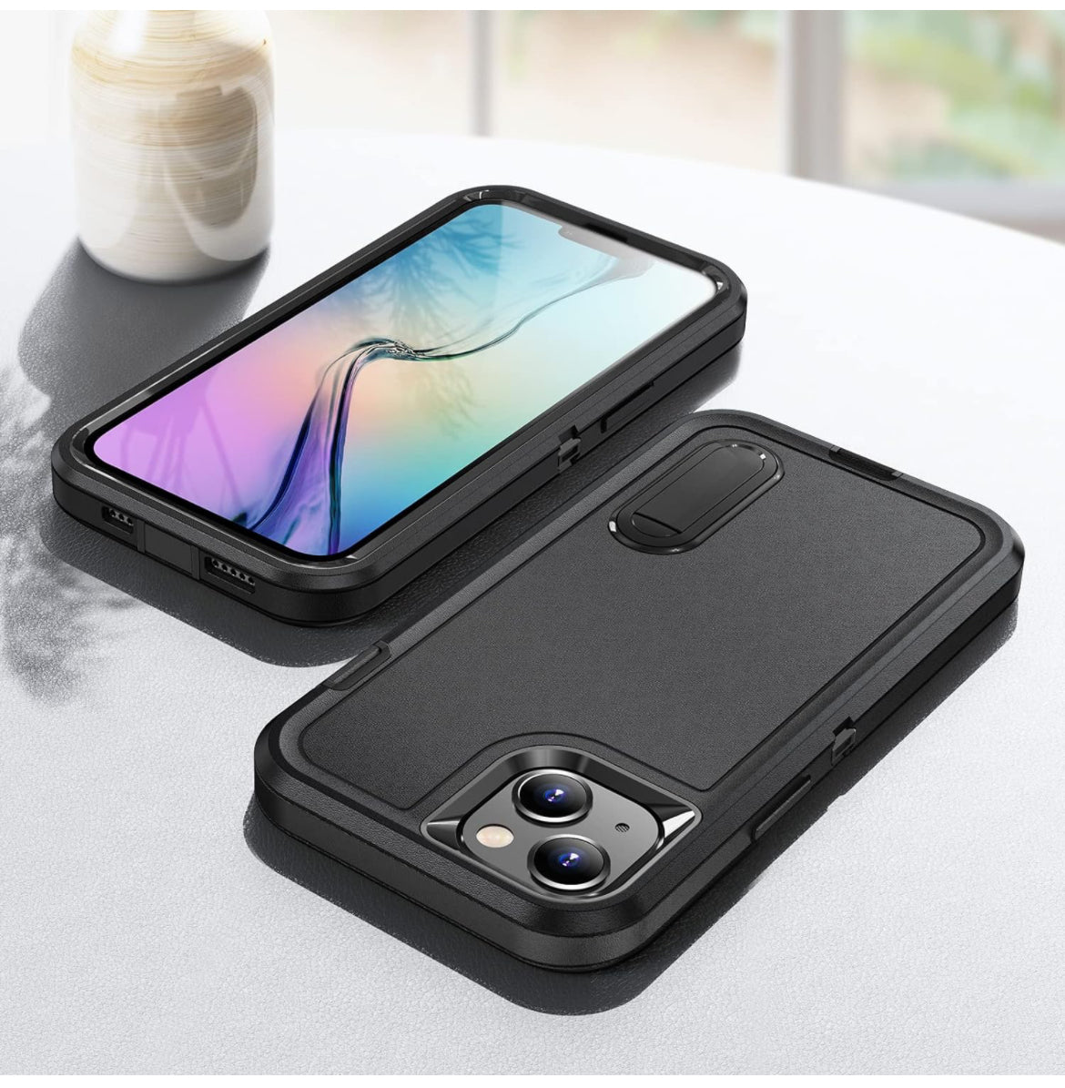 Compatible con iPhone 15, resistente, a prueba de golpes, a prueba de caídas, triple capa de defensa para iPhone 15 funda de 6.1 pulgadas (negro)