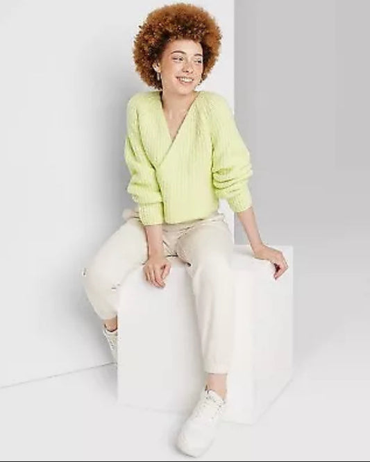 Suéter para mujer grueso tejido envolvente - Wild Fable - verde lima talla  X L