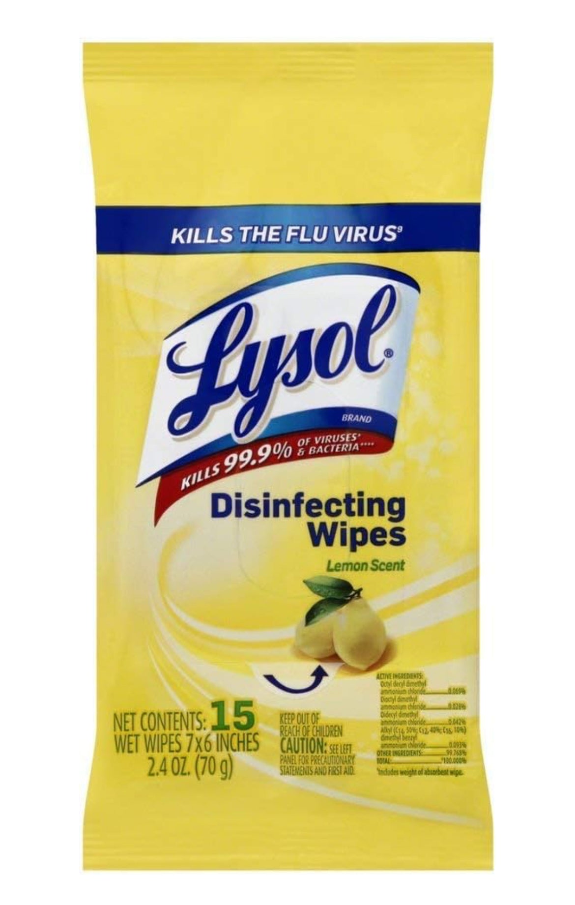 Lysol to go - 15 wipes - lima limon