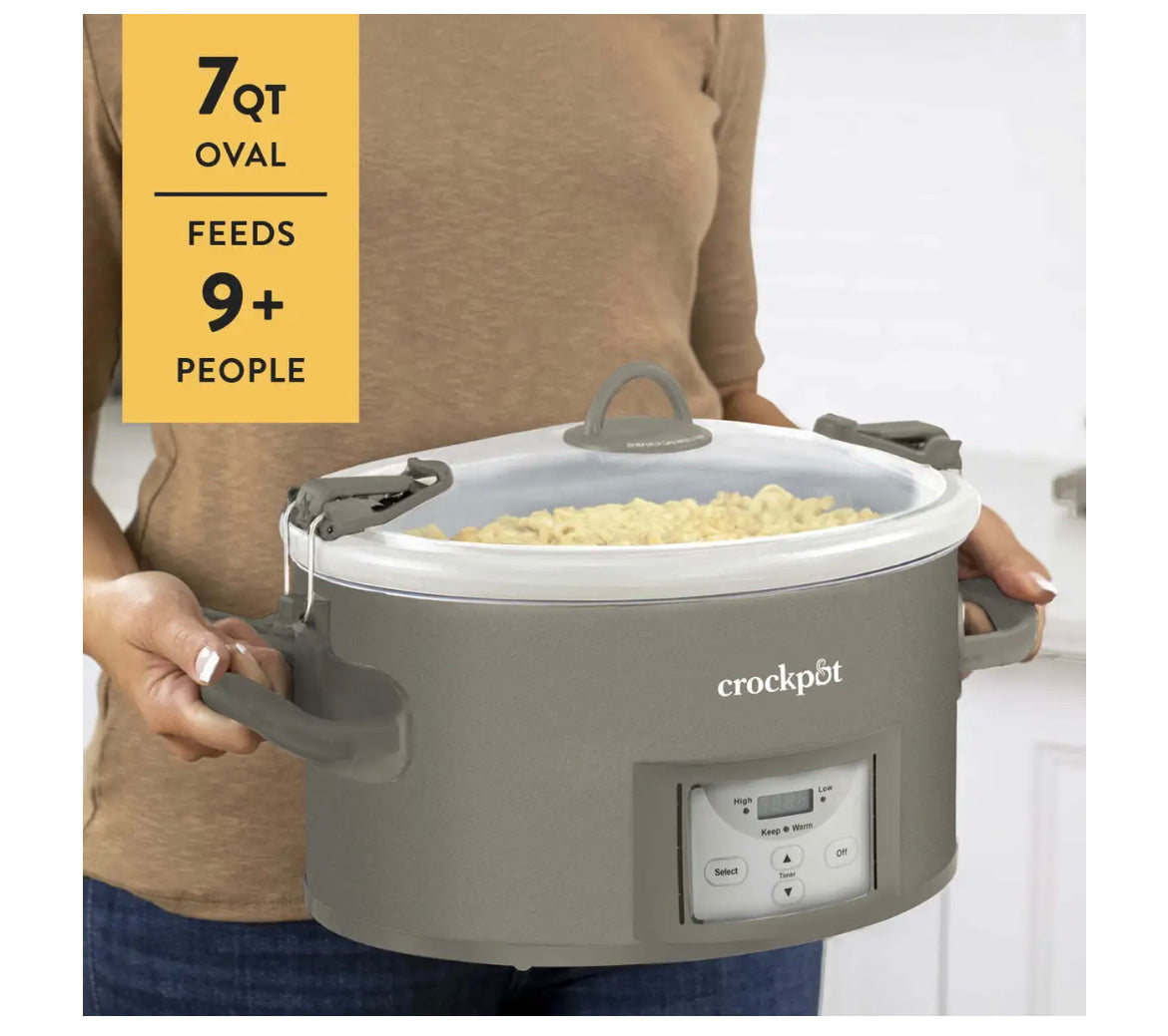 Crockpot- Cocina lenta programable para cocinar y llevar 7 cuartos de galón, gris