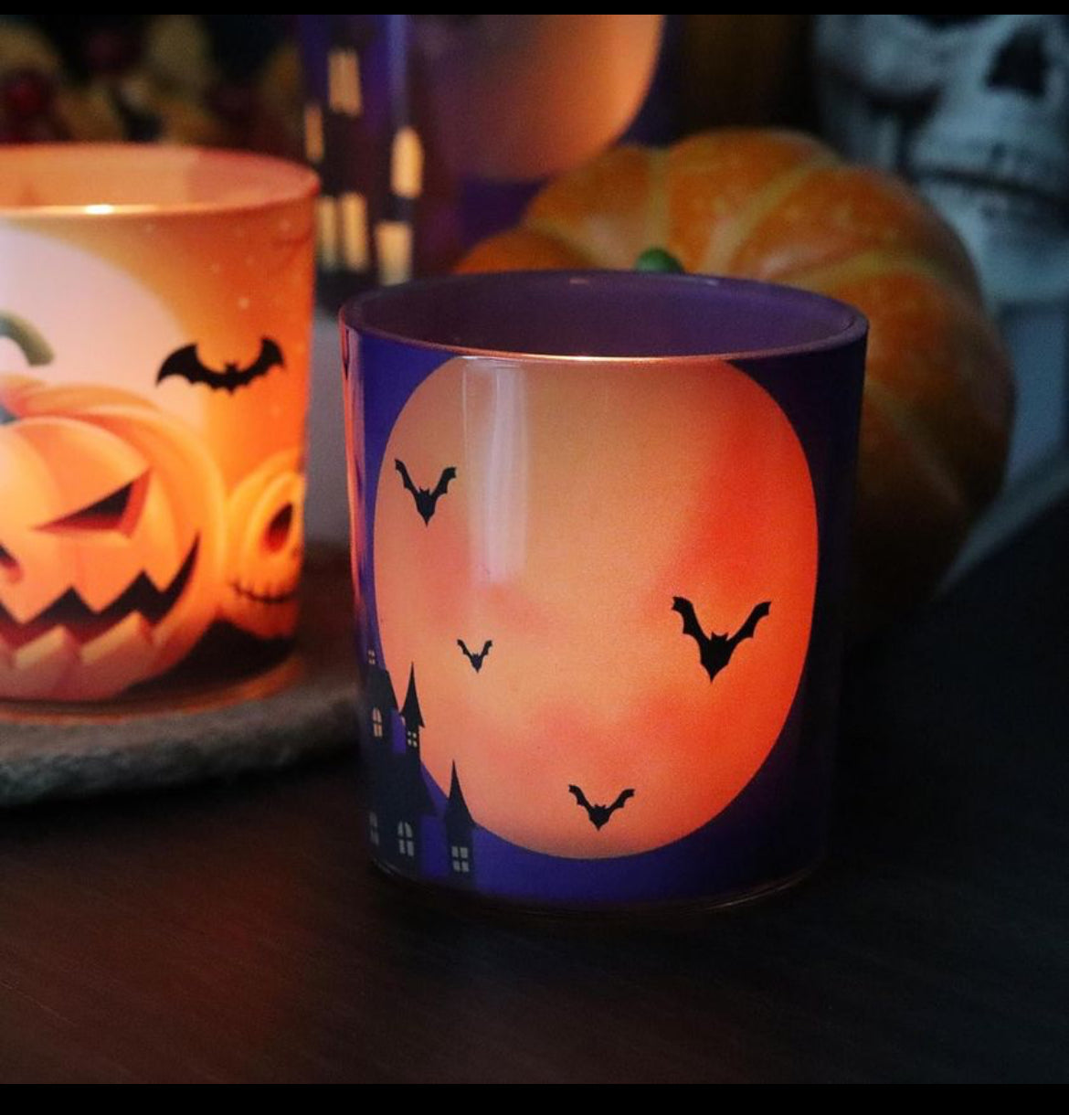 Portavelas de Halloween 4PCS, SHMILMH Portavelas votivas de vidrio Telarros de velas para centros de mesa de Halloween, chimenea, repisa