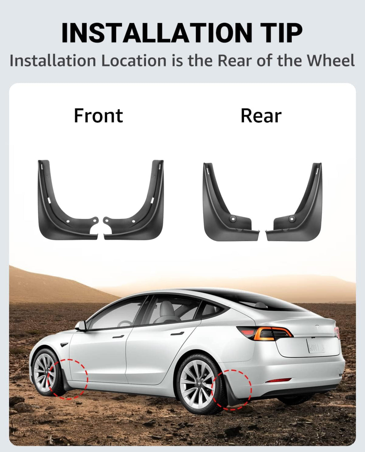 BASENOR Tesla Model 3 Guardabarros Guardabarros Protección contra sedimentos de vehículos de Invierno 2016-2023 (Juego de 4)