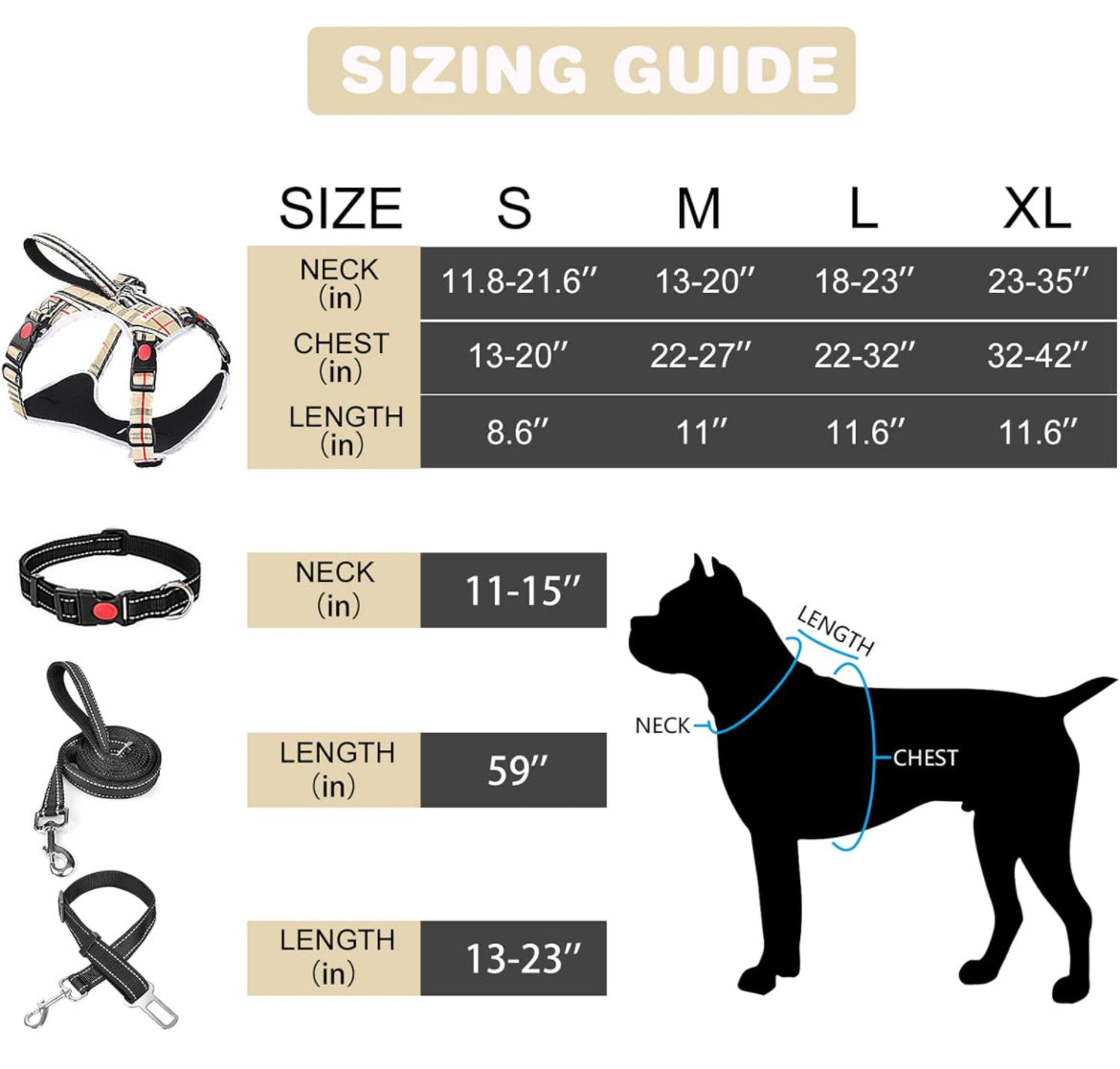 Arnés sin tirones para perro, con correa y cuello, arnés ajustable de chaleco reflectante Oxford sin estrangulamiento, arnés suave para perros pequeños, medianos y grandes, arnés de fácil control (caqui a cuadros, XL)