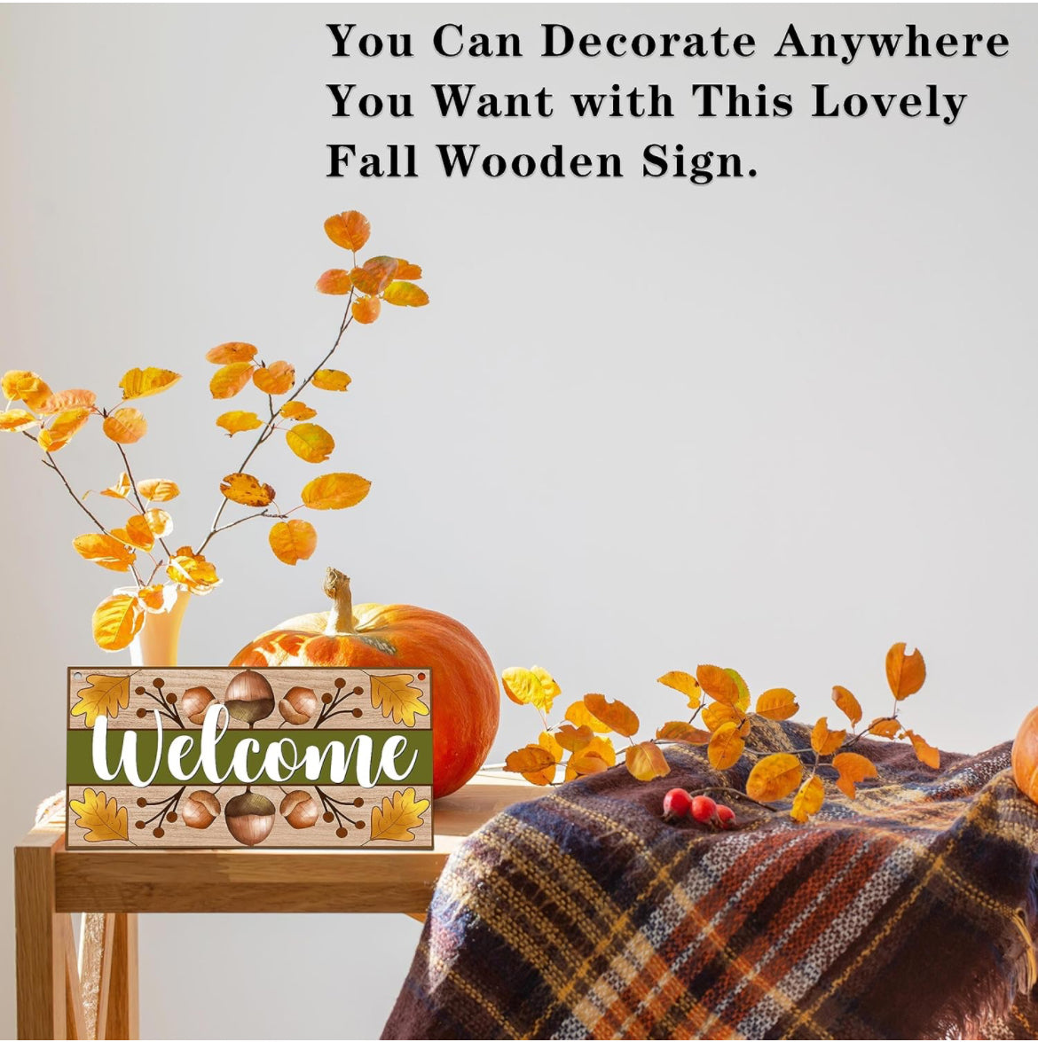 Letrero de bienvenida para puerta delantera exterior, decoración de otoño, arte de pared, letrero colgante, placa colgante de nueces de otoño, colgador de puerta para porche al aire libre hogar