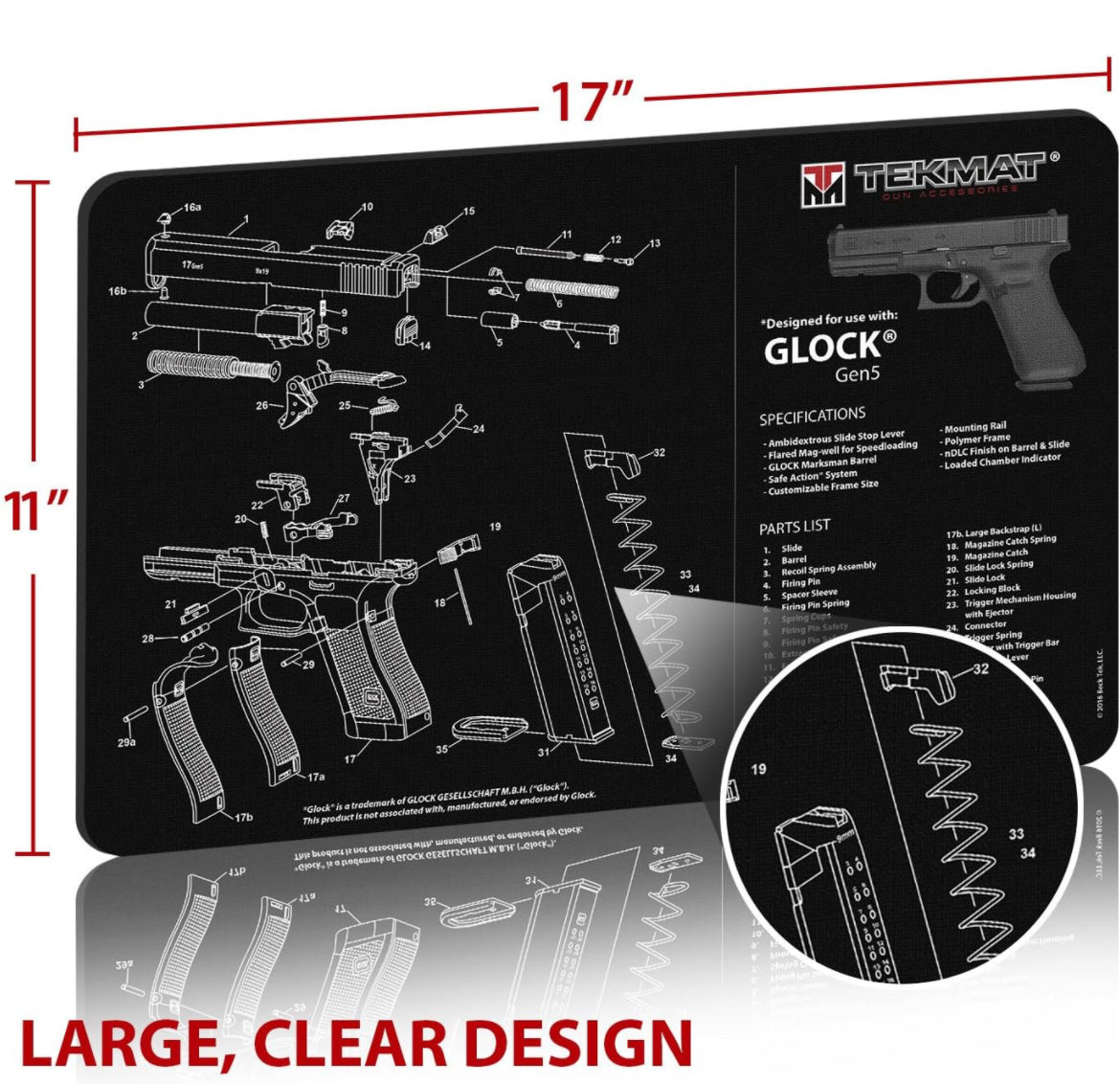 TekMat 17-Glock-G5 Glock Gen5 - Alfombrilla para pistola, color negro (TEK-17-GLOCK-G5)