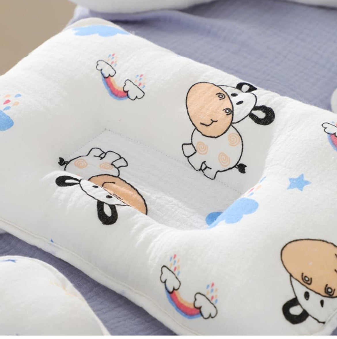Almohada, tipo cuadrado, interior relleno de esponja 100% algodón, transpirable, reposacabezas para cochecitos y viajes, almohada de alimentación portátil multiusos para niños pequeños