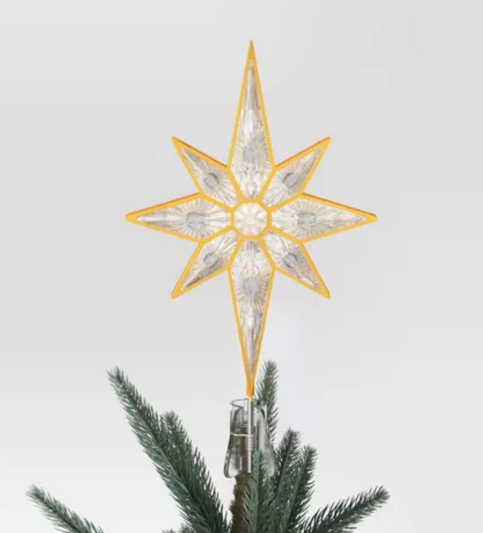 Topper de árbol de Navidad de estrella de 8 puntas de plástico preiluminado de 13" dorado - Wondershop™