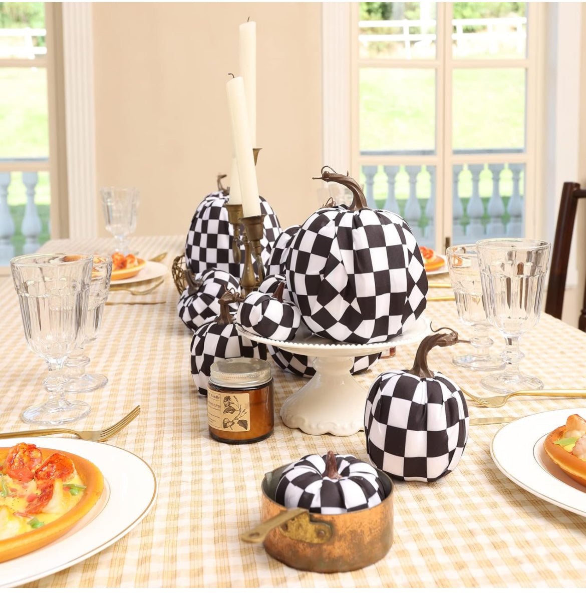 joyhalo Calabazas blancas y negras, paquete de 8 calabazas artificiales de espuma de calabaza para otoño, otoño, Halloween, Acción de Gracias, cosecha, decoración de mesa