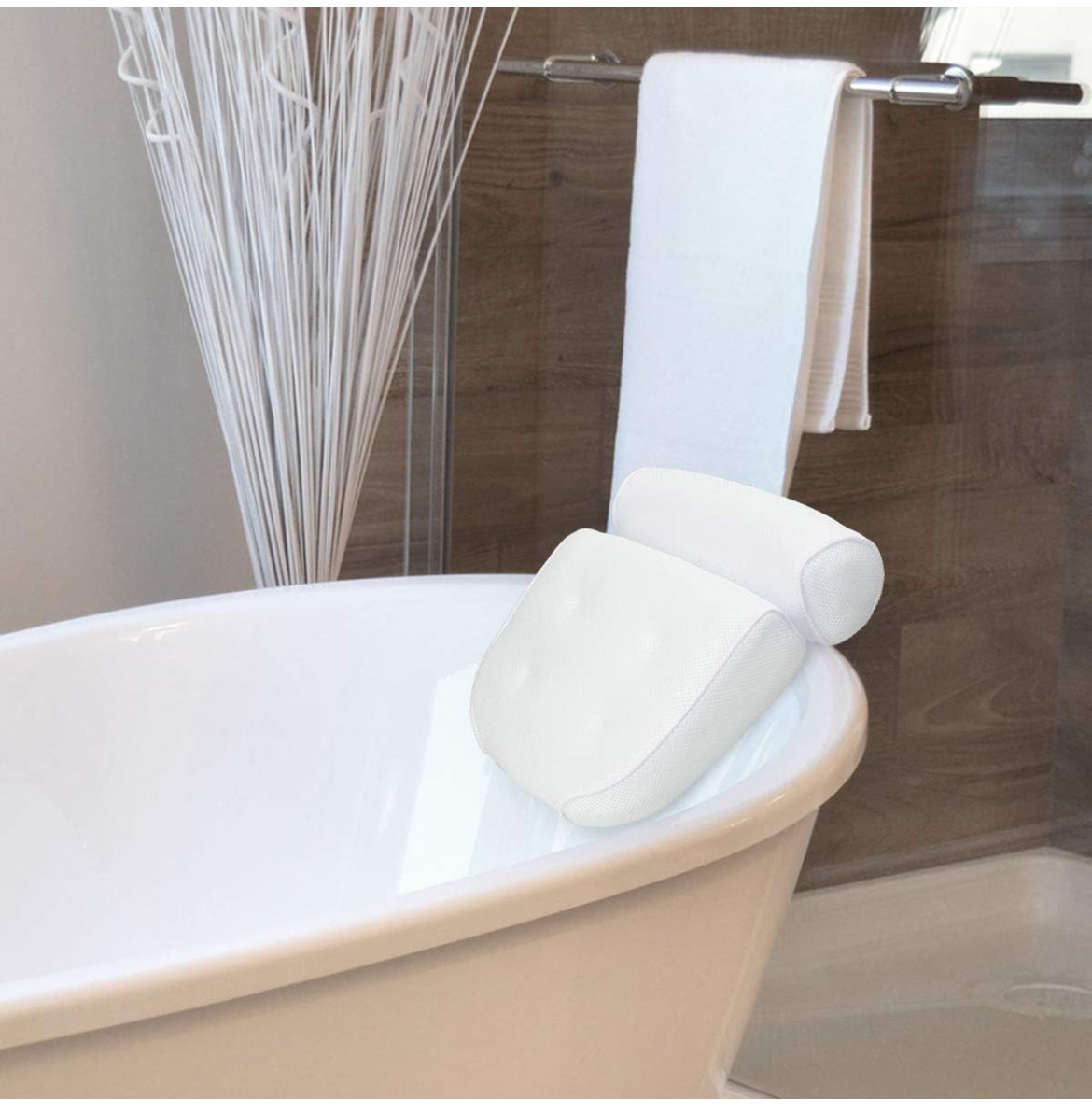 Navaris Almohada de baño grande antideslizante para cabeza cuello hombros - Jacuzzi Home Spa Relajación 4 ventosas Eco-tex Standard 100 - Blanco