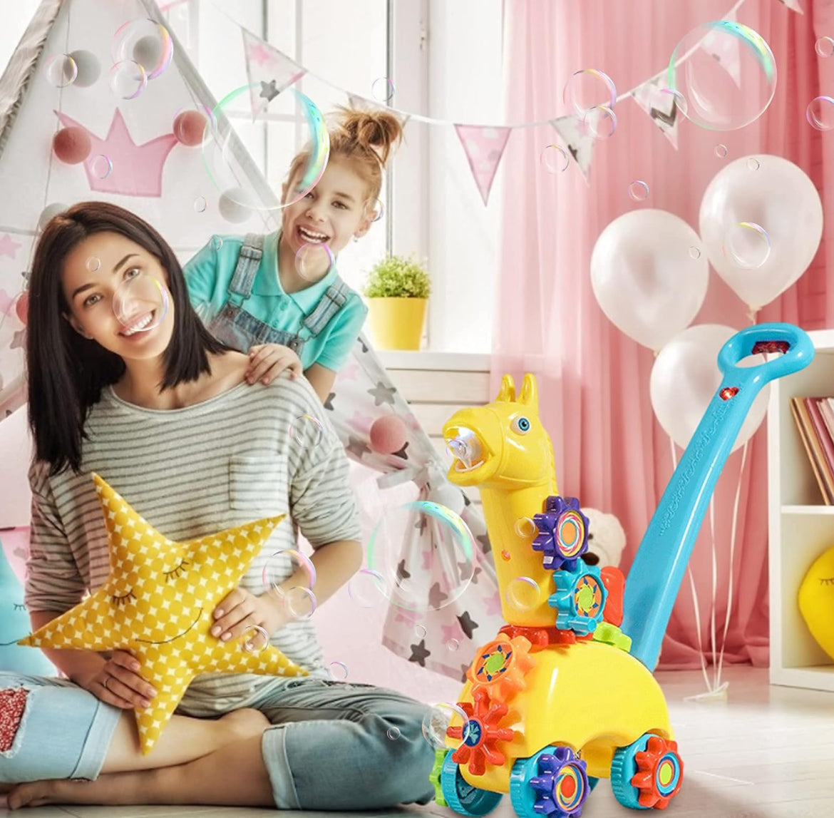 Máquina de burbujas de jirafa, juguetes para niños pequeños de 3 años, fabricante automático de burbujas para interiores, juguetes de burbujas para exteriores, juguetes de burbujas con luz y música para niños y niñas de 3 a 5 años