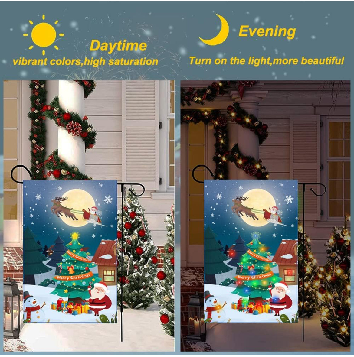 Bandera de jardín de Navidad, con luz LED, vertical, de doble cara, de arpillera, para decoración de Navidad al aire libre (12 x 18 pulgadas), bandera de Navidad 01