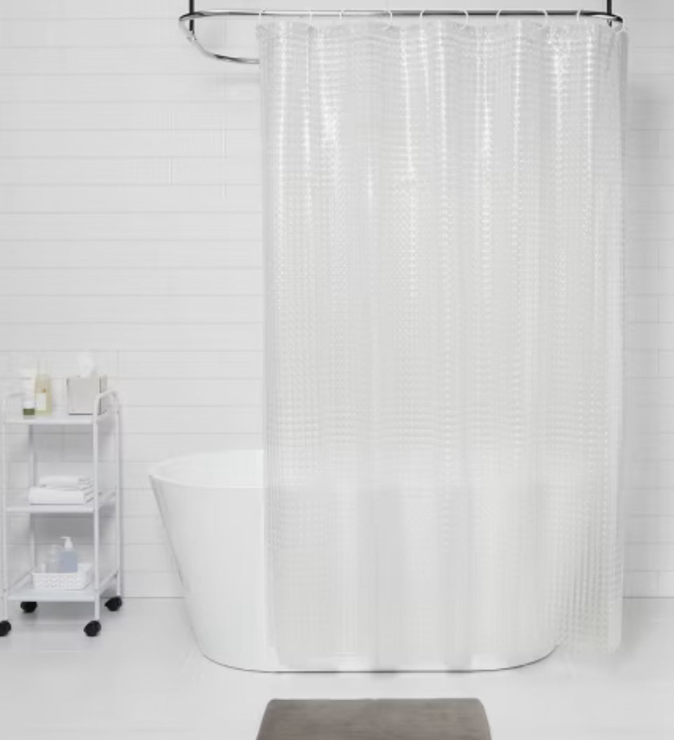Cortina de ducha cúbica transparente - Room Essentials™: Revestimiento de baño PEVA, moldeado, sin PVC, resistente al agua- 70x 72 pulgadas