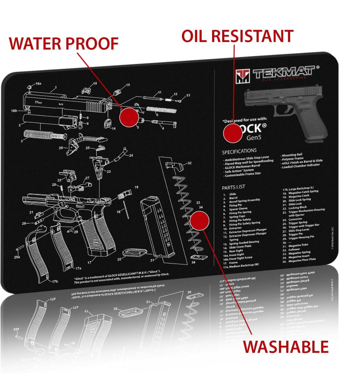 TekMat 17-Glock-G5 Glock Gen5 - Alfombrilla para pistola, color negro (TEK-17-GLOCK-G5)