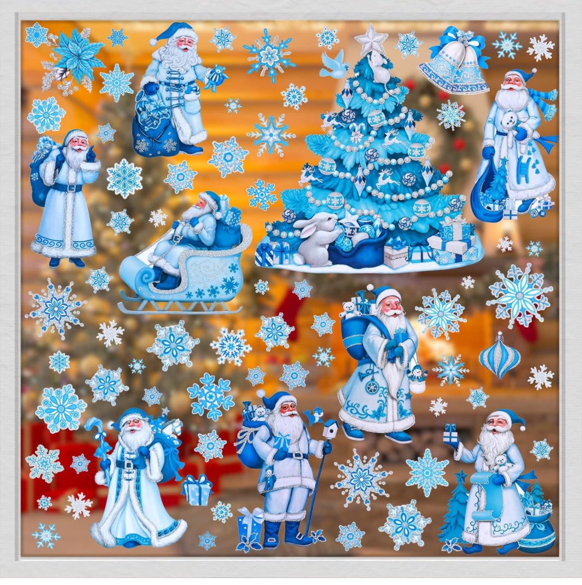 Adhesivos de Navidad para ventanas de vidrio, Santa Claus, calcomanías de ventana de Navidad, calcomanías de ventana de Navidad, calcomanías de copo de nieve con purpurina para ventanas de invierno,