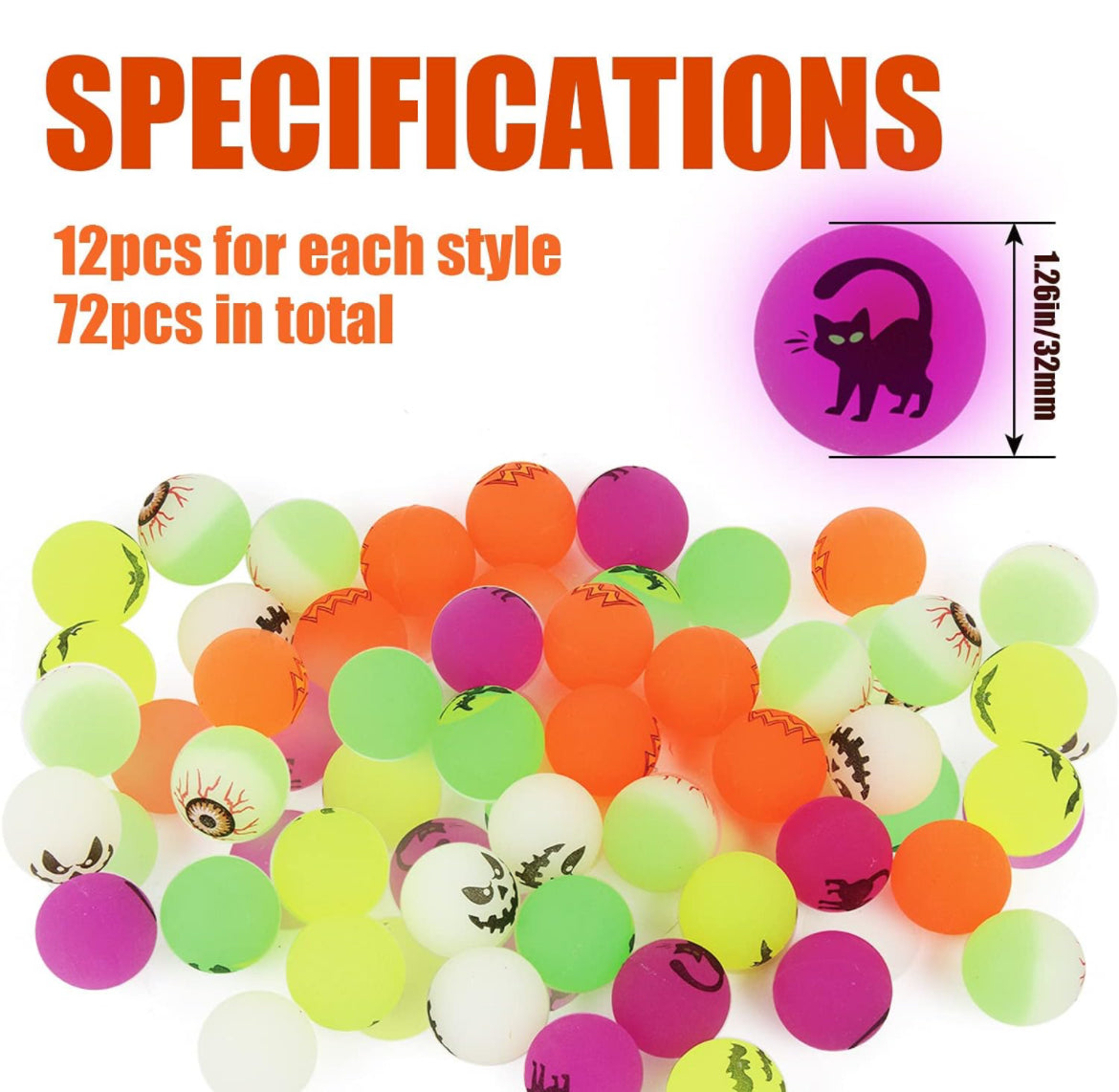 72 bolas rebotadoras de Halloween, bolas inflables que brillan en la oscuridad, juguetes para niños, decoración de fiesta de Halloween, rellenos de bolsas