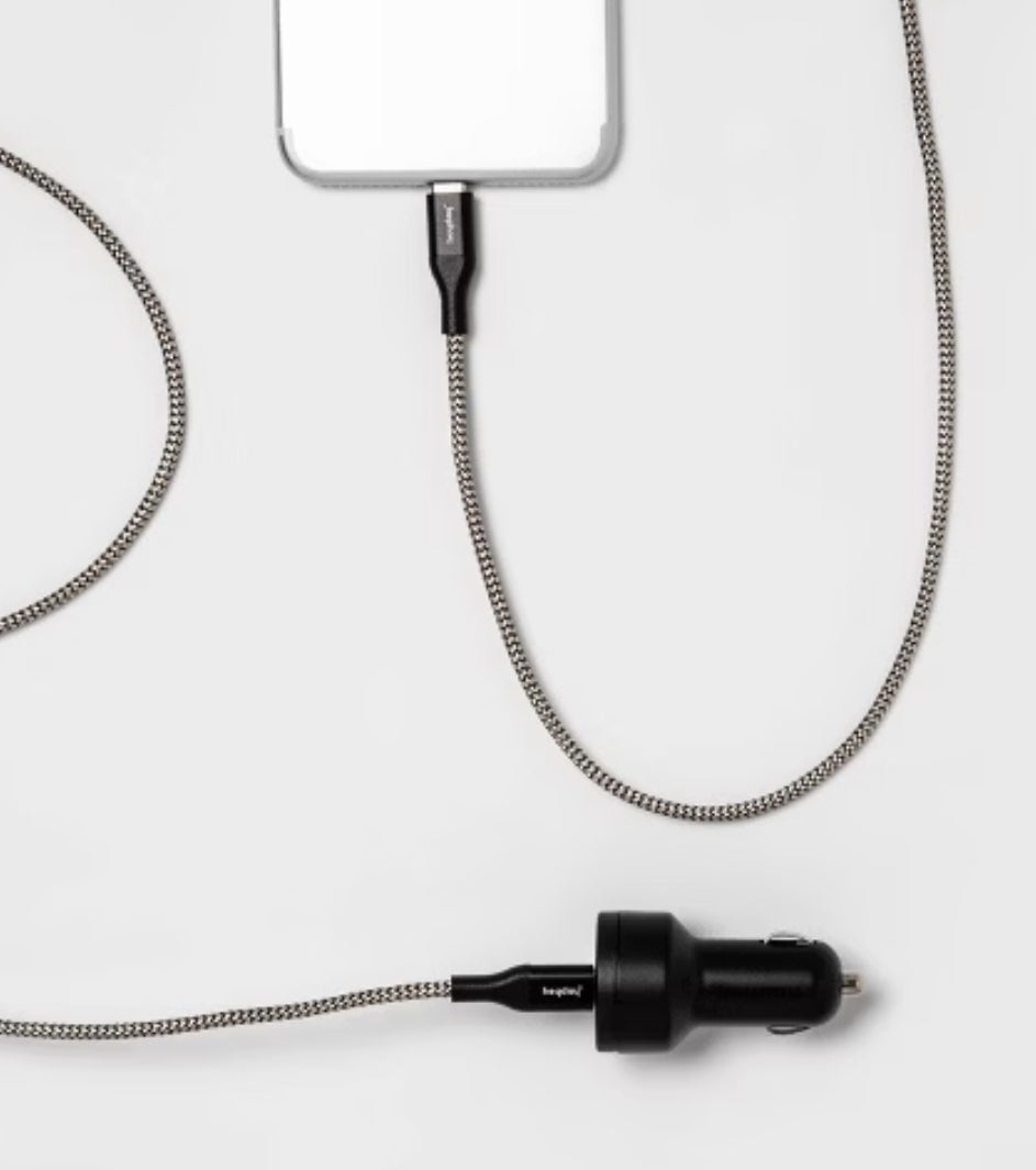 Cargador USB para coche con cable trenzado USB-C a USB-C de 6' - heyday™
