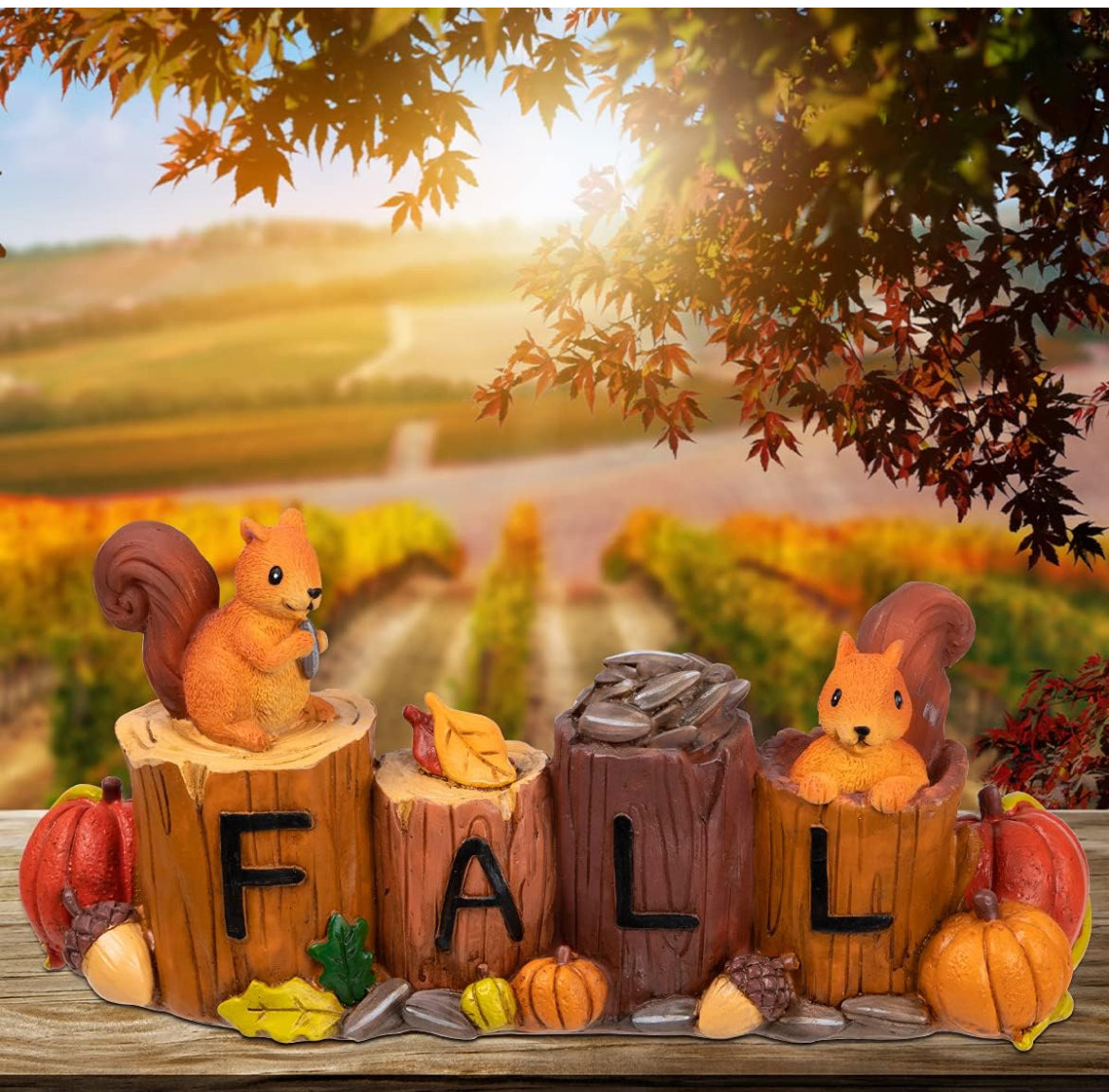 Decoración del hogar de resina de otoño, adornos rústicos de ardilla miniatura pintados a mano para el día de la cosecha de Acción de Gracias, decoración de cocina