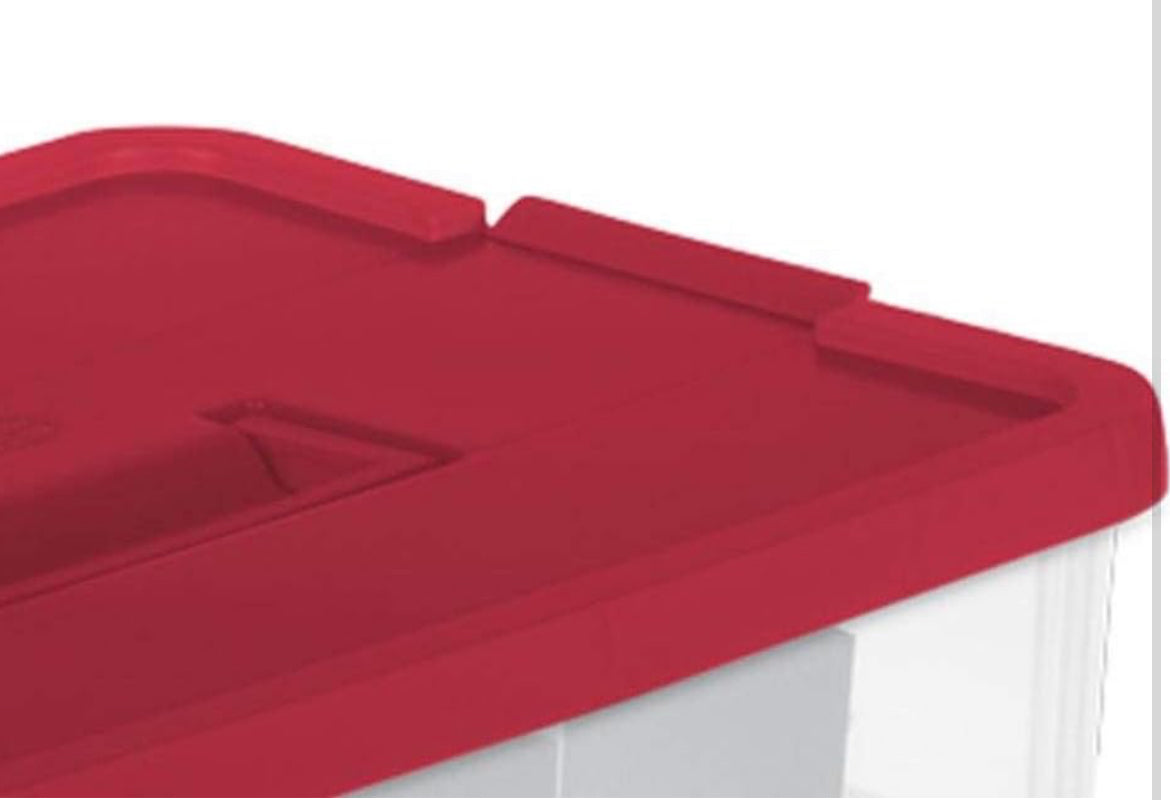 Caja de almacenamiento Stack & Carry de brightroom .Caja de 2 niveles para adornos, con asa y tapa roja, caja transparentes (2 unidades) ( capacidad 24 adornos )