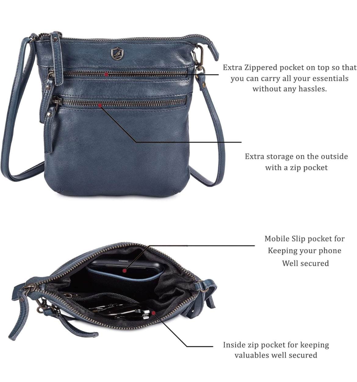 Bolso bandolera para mujer, pequeño bolso de cuero real, bolso cruzado de viaje vintage hecho a mano