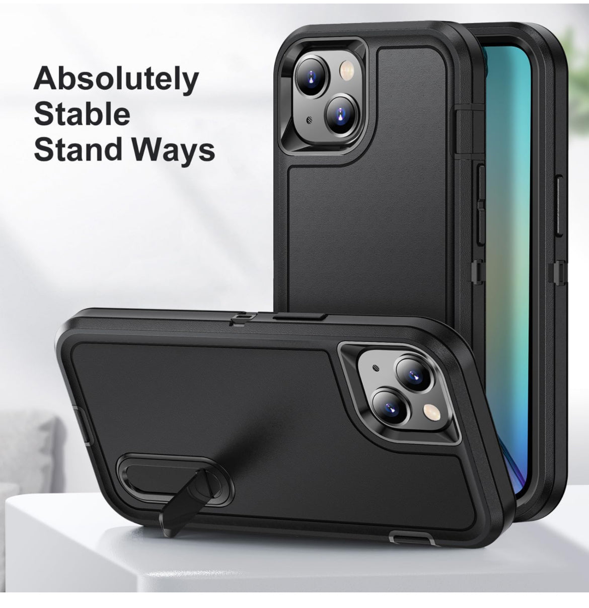Compatible con iPhone 15, resistente, a prueba de golpes, a prueba de caídas, triple capa de defensa para iPhone 15 funda de 6.1 pulgadas (negro)
