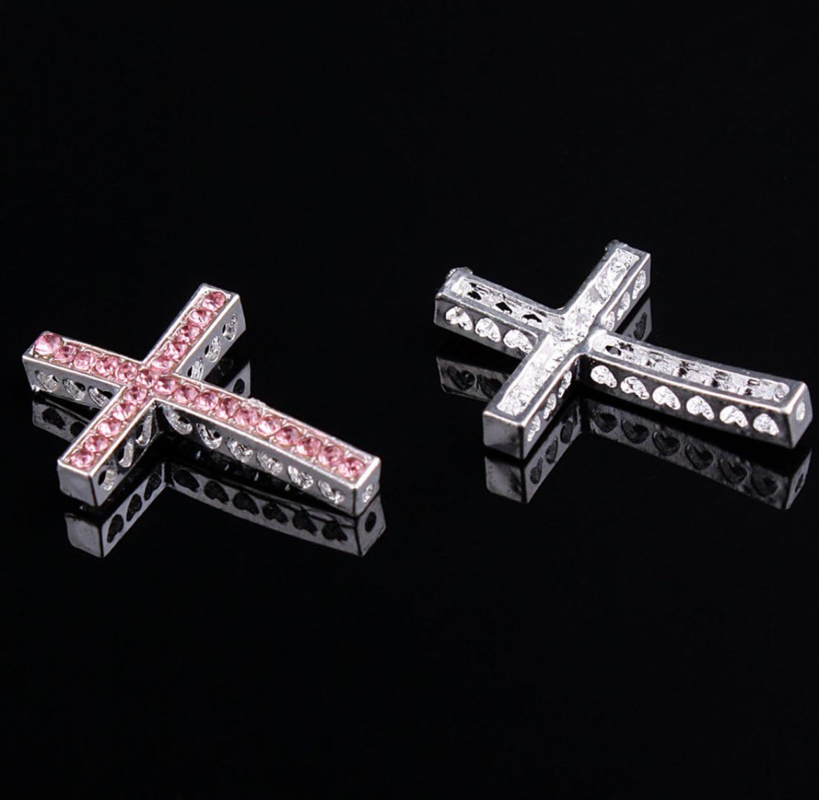 RUBYCA 30pcs Cruz Lateral Conector de Metal Bead DIY Shamballa Pulsera Color Blanco Plata Luz Rosa Rosa Incrustación de Cristal