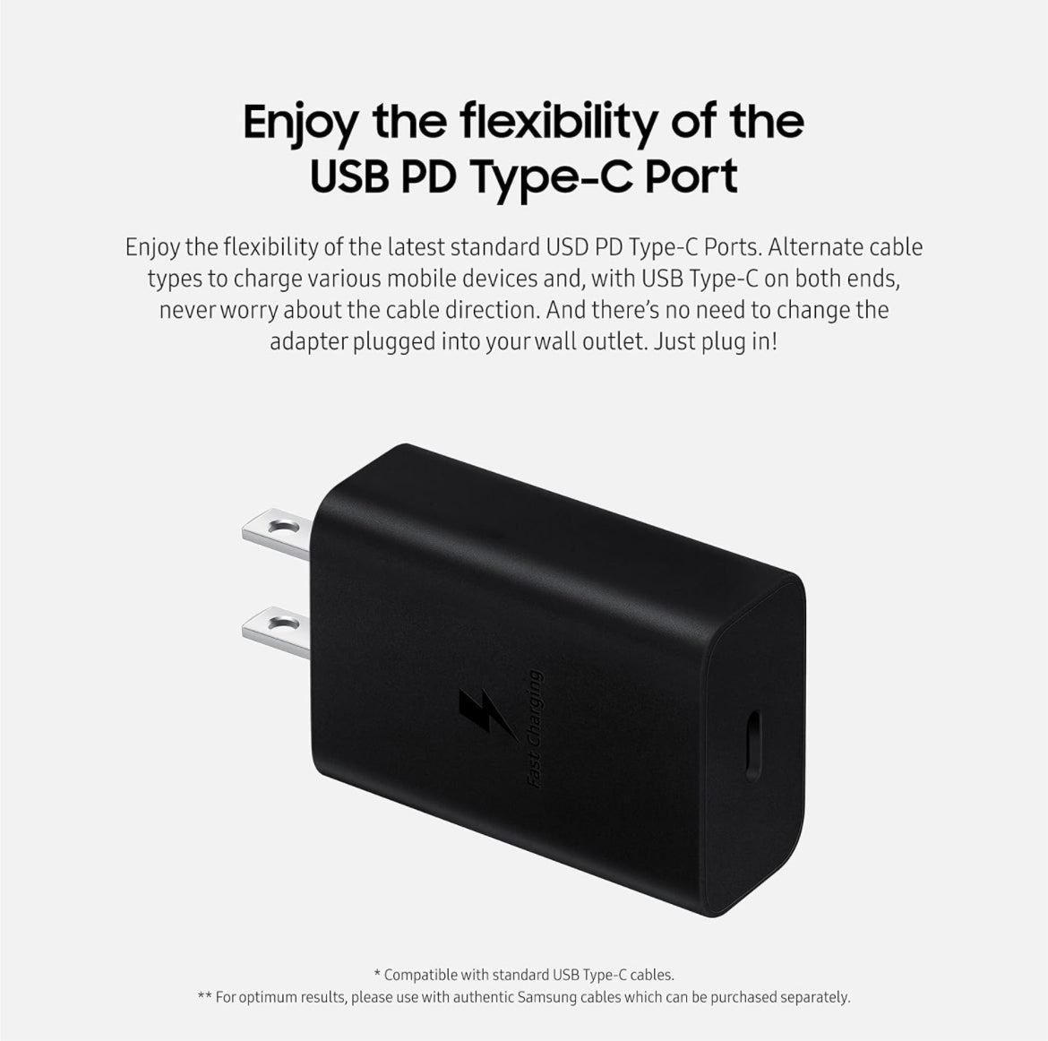 Samsung - Cargador de pared tipo C de 15 W (cable no incluido), color negro