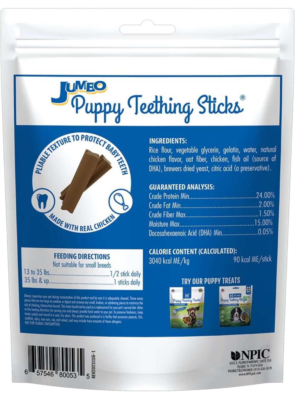 N-Bone Palitos de dentición jumbo para cachorros, golosinas para perros con sabor a pollo, bolsa de 7.28 onzas