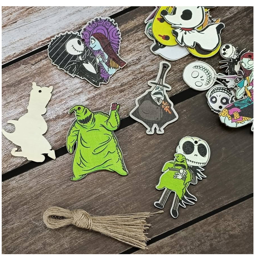 36 pcs - adornos de pesadilla de Navidad para Halloween, Navidad, pesadilla de madera, decoración de Halloween, bruja, calabaza, pesadilla, decoración de fiesta temática de Halloween