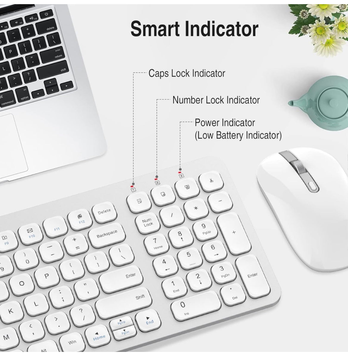 Combinación de teclado y ratón inalámbricos, conjunto compacto de teclado y ratón inalámbrico de tamaño completo, menos teclas de ruido 2.4G Diseño elegante ultrafino para Windows, ordenador, PC, portátil, portátil - Plata