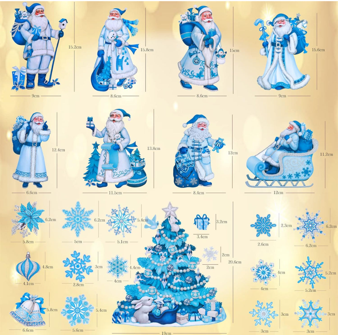 Adhesivos de Navidad para ventanas de vidrio, Santa Claus, calcomanías de ventana de Navidad, calcomanías de ventana de Navidad, calcomanías de copo de nieve con purpurina para ventanas de invierno,