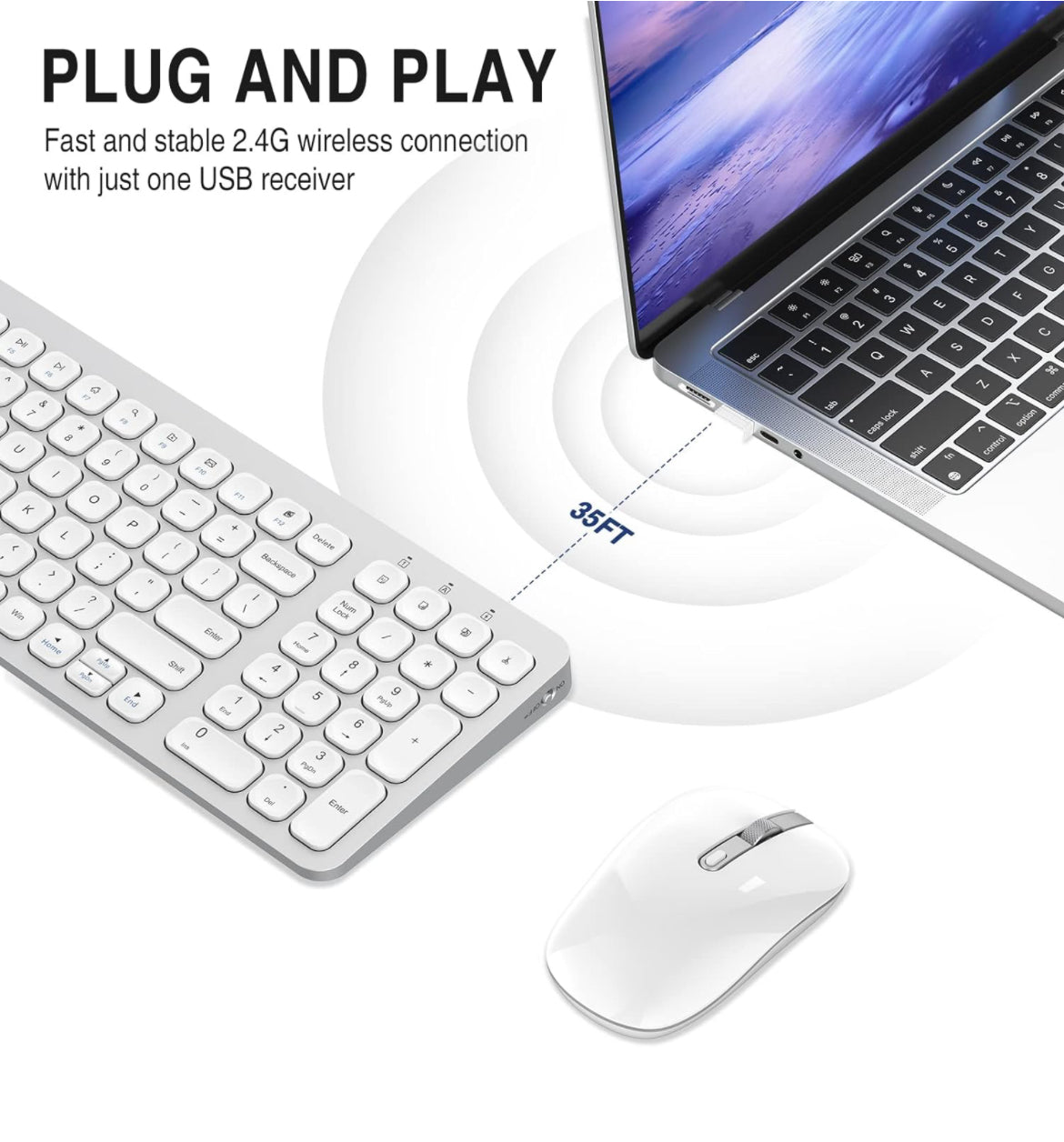 Combinación de teclado y ratón inalámbricos, conjunto compacto de teclado y ratón inalámbrico de tamaño completo, menos teclas de ruido 2.4G Diseño elegante ultrafino para Windows, ordenador, PC, portátil, portátil - Plata