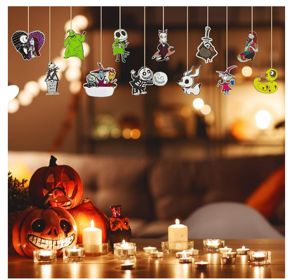 36 pcs - adornos de pesadilla de Navidad para Halloween, Navidad, pesadilla de madera, decoración de Halloween, bruja, calabaza, pesadilla, decoración de fiesta temática de Halloween