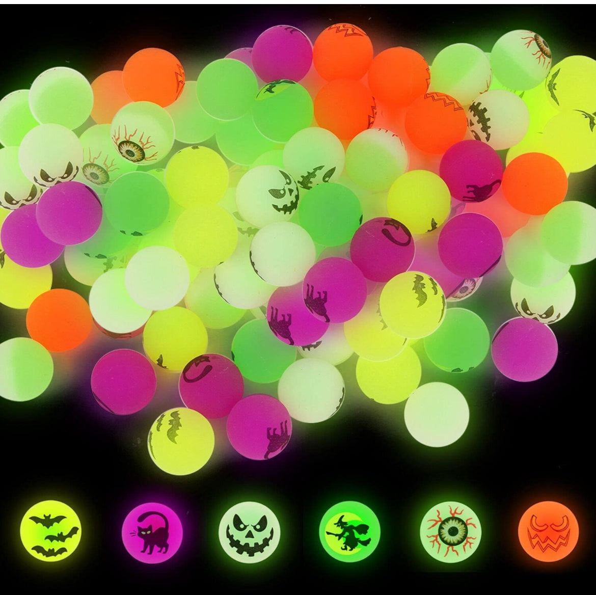 72 bolas rebotadoras de Halloween, bolas inflables que brillan en la oscuridad, juguetes para niños, decoración de fiesta de Halloween, rellenos de bolsas
