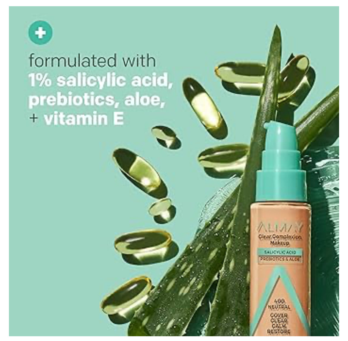 Almay Clear Complexion - Base de maquillaje para acné con ácido salicílico, ligero, cobertura media, hipoalergénico, sin fragancia, para pieles sensibles, 300 desnudos, 1 onza líquida.- Color: 300 Desnudo