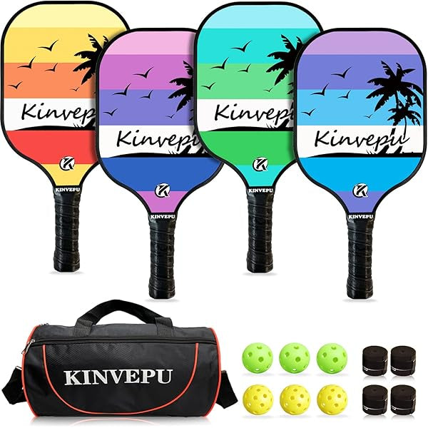Pickleball Paddles - Juego de 4 palas de pickleball, juego de 4 raquetas de pickleball de grafito incluye juego de 4, 6 bolas, 1 bolsa y 4 agarres de pickleball