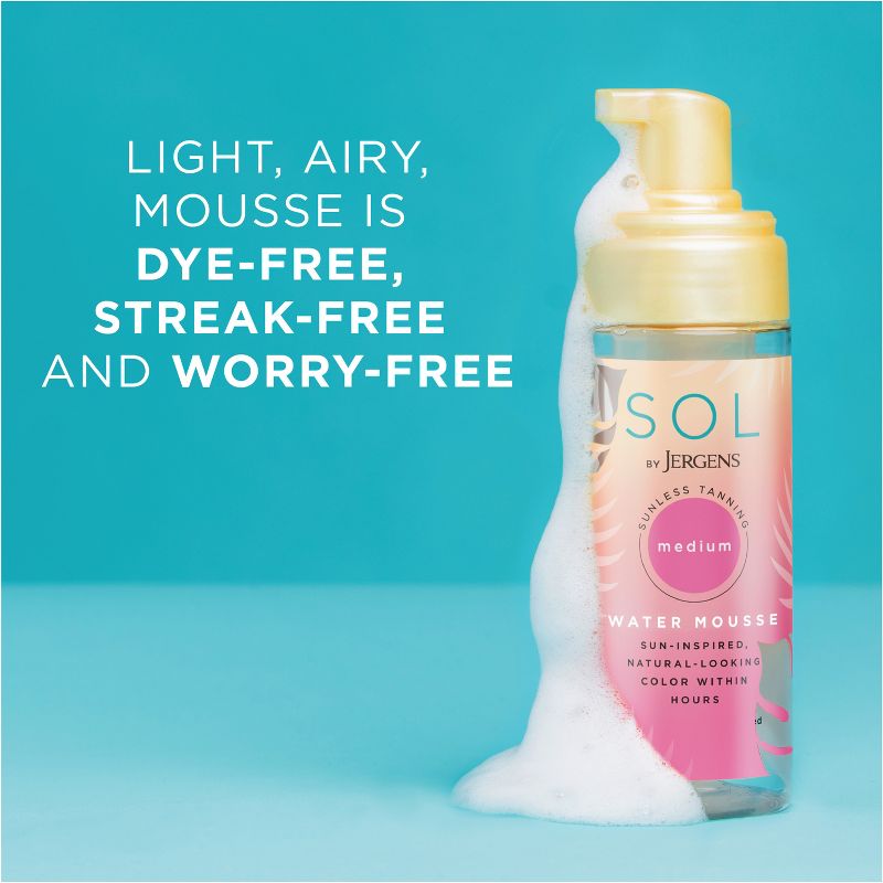 SOL by Jergens Mousse de agua mediana, autocurnido, espuma de agua de bronceado con coco, fórmula sin colorantes 5 fl oz