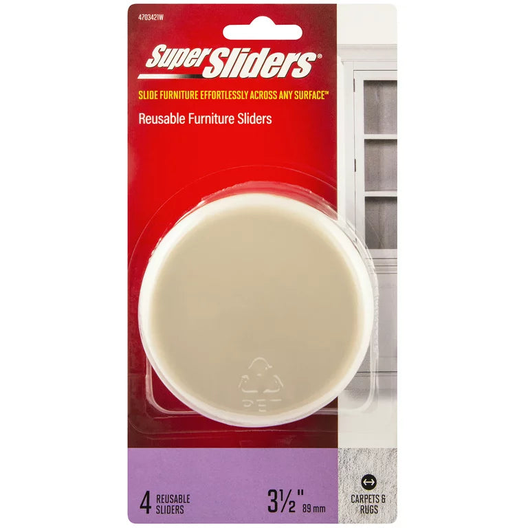 Super Sliders 3-1/2" Deslizadores redondos de plástico para muebles beige, paquete de 4