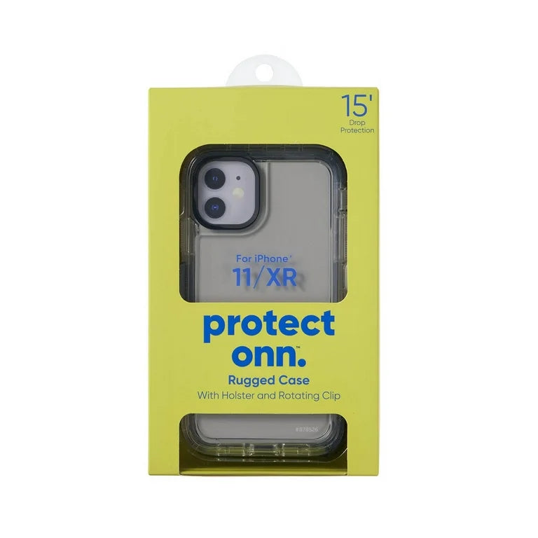 Onn. Funda de teléfono resistente con funda para iPhone 11 / iPhone XR - Transparente