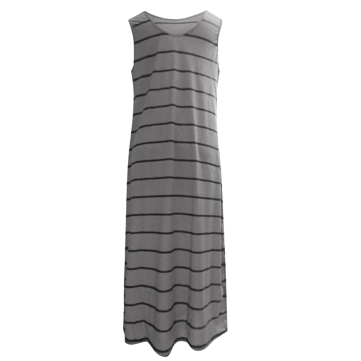 Vestido largo liso a rayas sin mangas vacaciones abertura lateral casual suelto vestido talla XXL