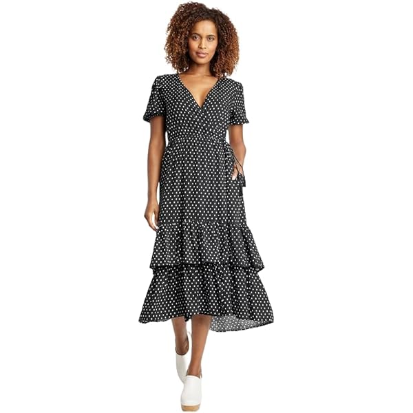 Vestido envolvente Knox Rose para mujer manga corta negro a lunares - Talla XS