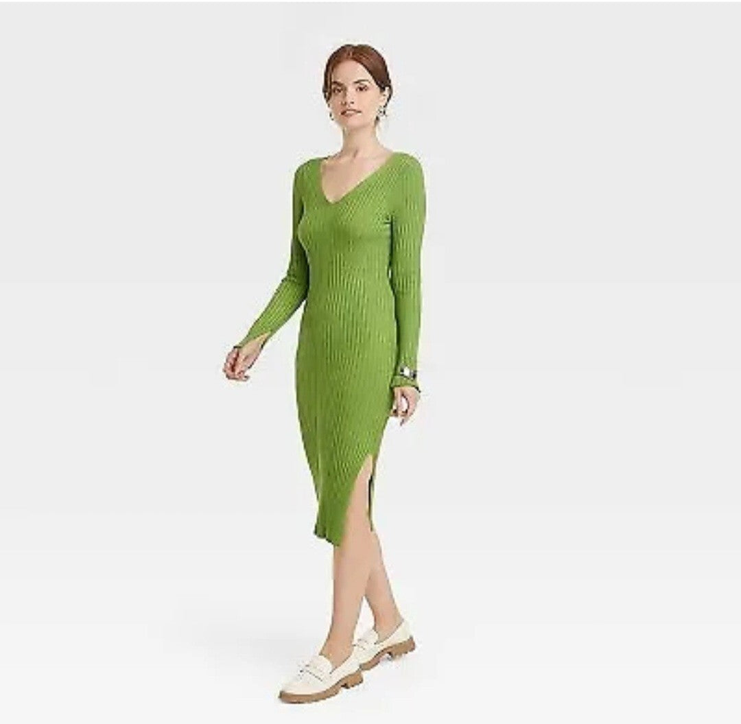 Vestido suéter manga larga para mujer - Un nuevo día verde - talla S