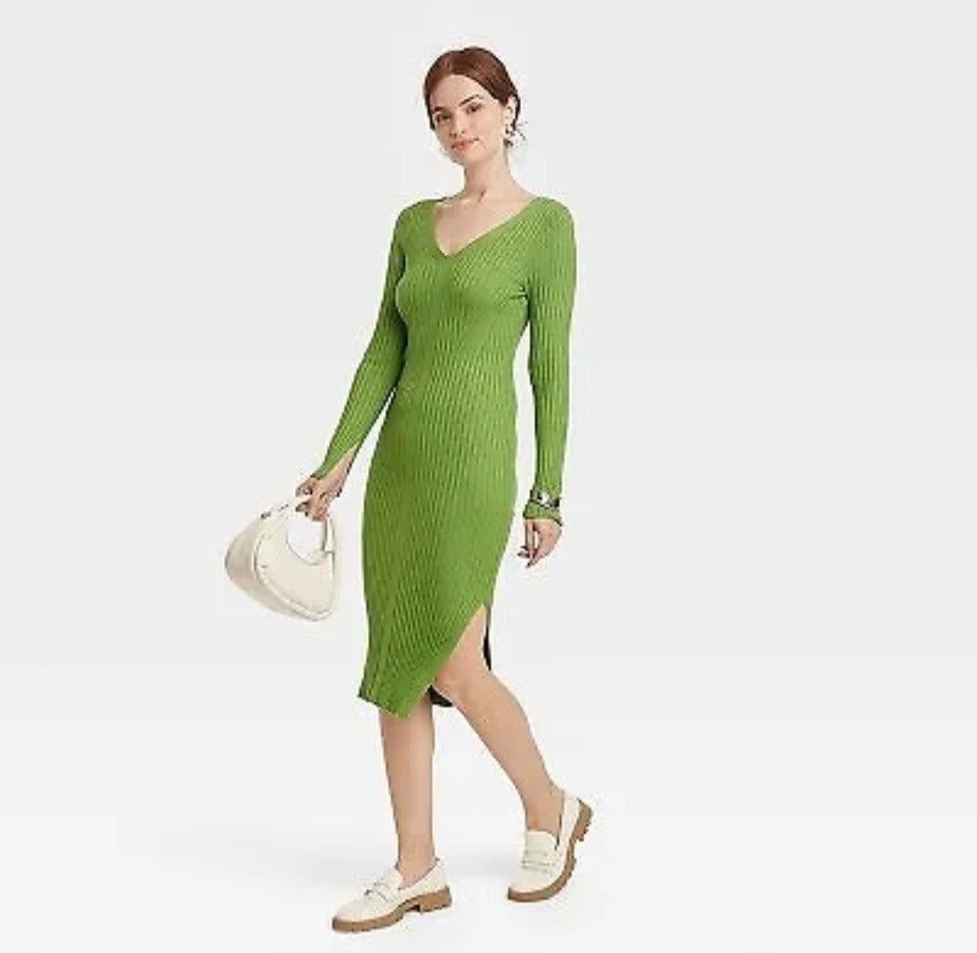 Vestido suéter manga larga para mujer - Un nuevo día verde - talla S