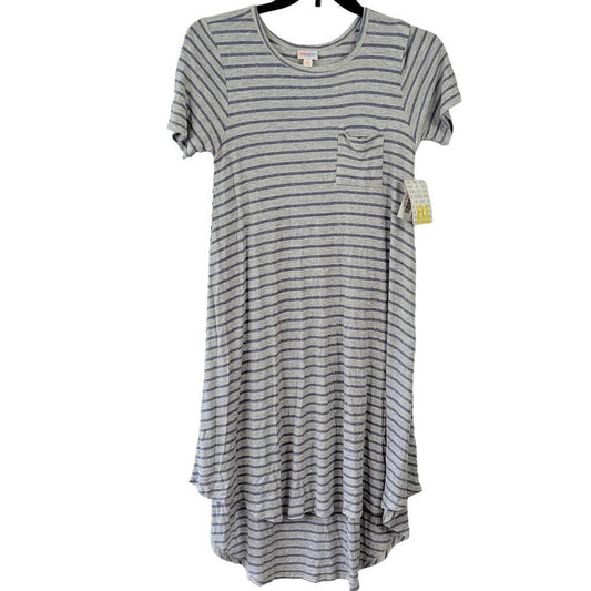 Vestido LuLaRoe Carly Gris Midi Preppy Rayas Clásico Mangas Cortas Para Mujer Talla 2XL
