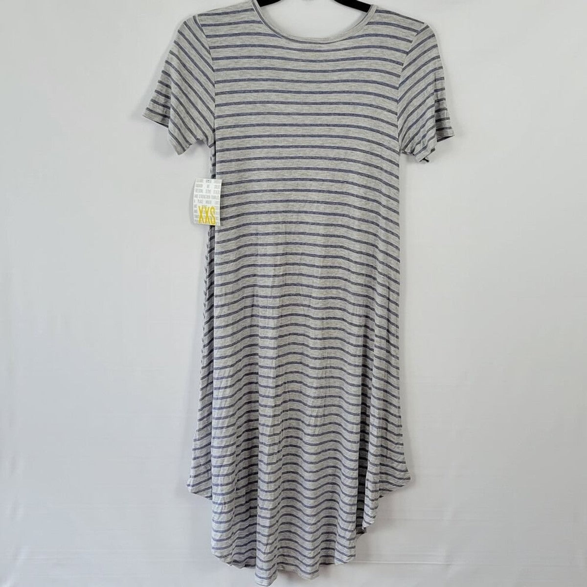Vestido LuLaRoe Carly Gris Midi Preppy Rayas Clásico Mangas Cortas Para Mujer Talla 2XL