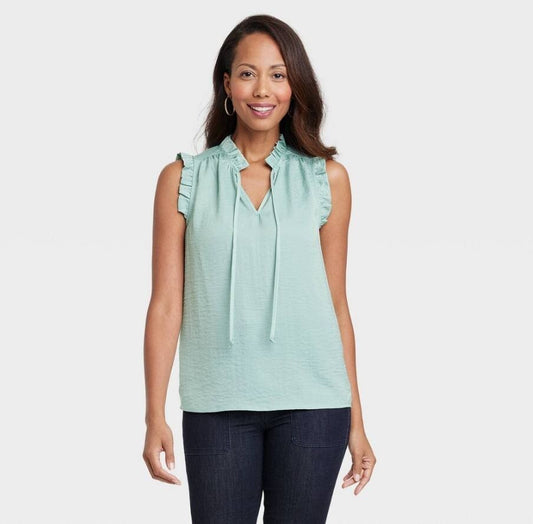 Blusa Top de satén de manga corta para mujer - Knox Rose™ verde Azul - talla S