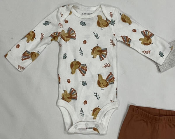 Adorable Carter's Baby Primer Conjunto de Acción de Gracias Body Camisa y Pantalones 3 piezas - Talla 3M