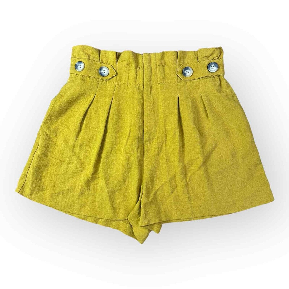 Zara Trf Mujer Shorts, Color Mostaza Con Cintura Alta, Talla XS