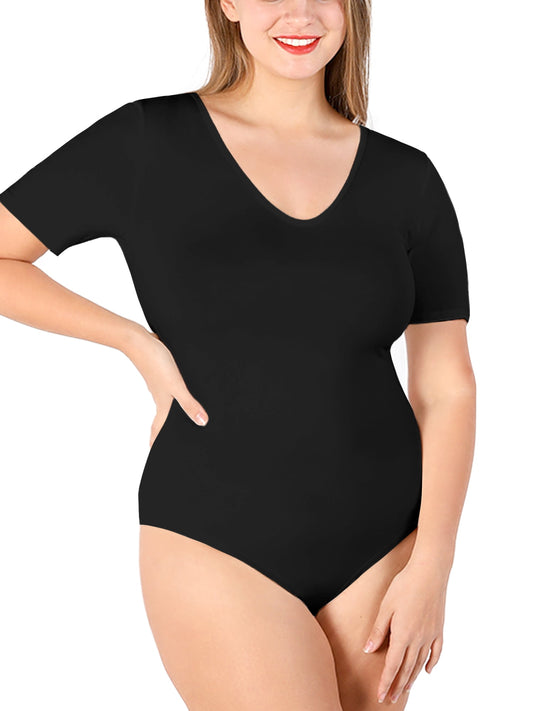 Body POSESHE Talla grande con cuello en V, tejido suave y elástico, color Celeste - talla 3XL